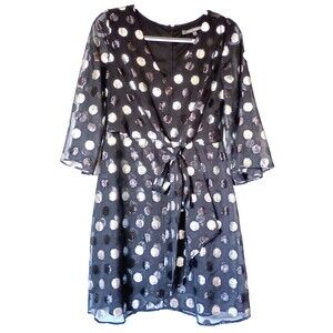 Julia Jordan Sz 6 Fit And Flare Tie Front Clip Dot Chiffon Black Polka Dot Dress